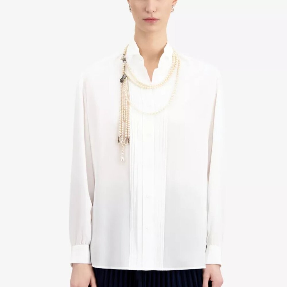 The kooples tuxedo-collar pleated-front silk shirt